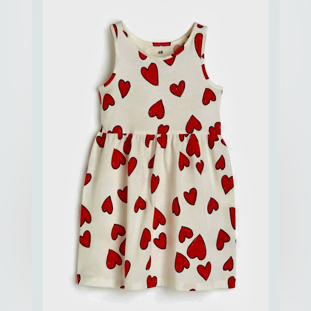 H&M Ivory Dress with Red Heart Pattern